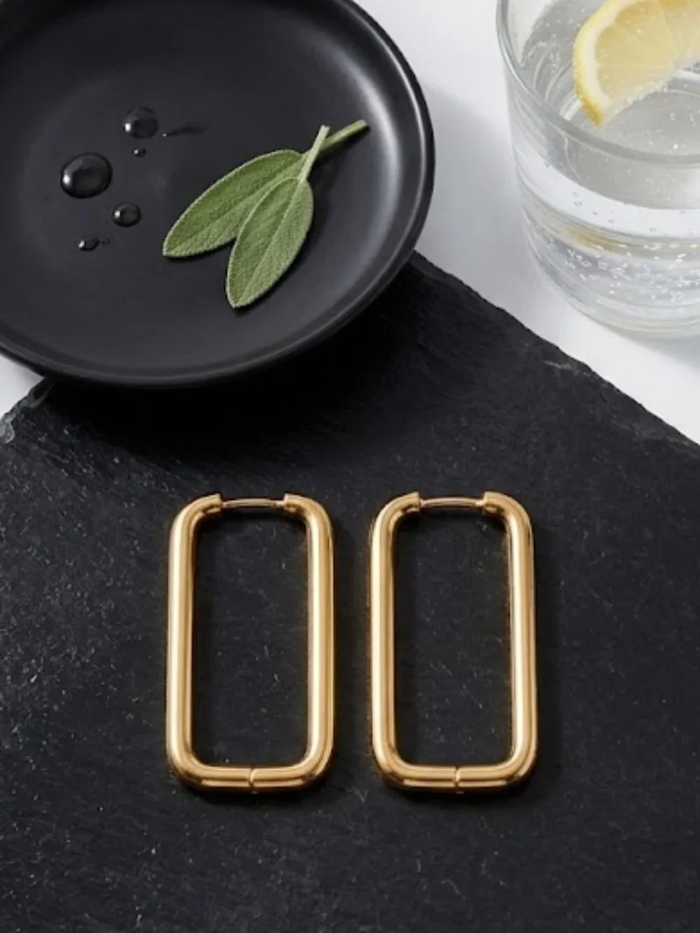 Rectangle Hoop Earrings 18K Gold Plated 316L SS Clean Girl Quiet Luxury 1.55